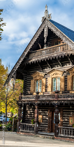 Wooden houses in Russian style, which were built between 1826 and 1827 on special wish of the former Prussian king, Friedrich Wilhelm III. Potsdam, Germany.
