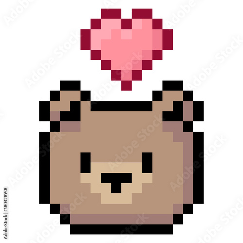 Pixel art illustration of bear head with love (ID: 580328938)