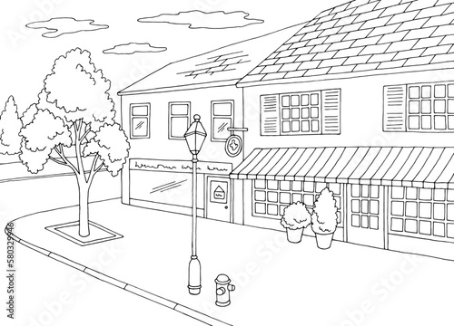 Street graphic black white city landscape sketch illustration vector 