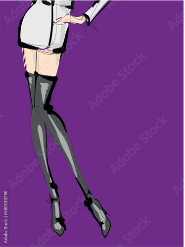 Beautiful young girl in stylish clothes. Fashion woman look. Sale concept. Hand-drawn fashion illustration. Cute girl in fashion clothes.
