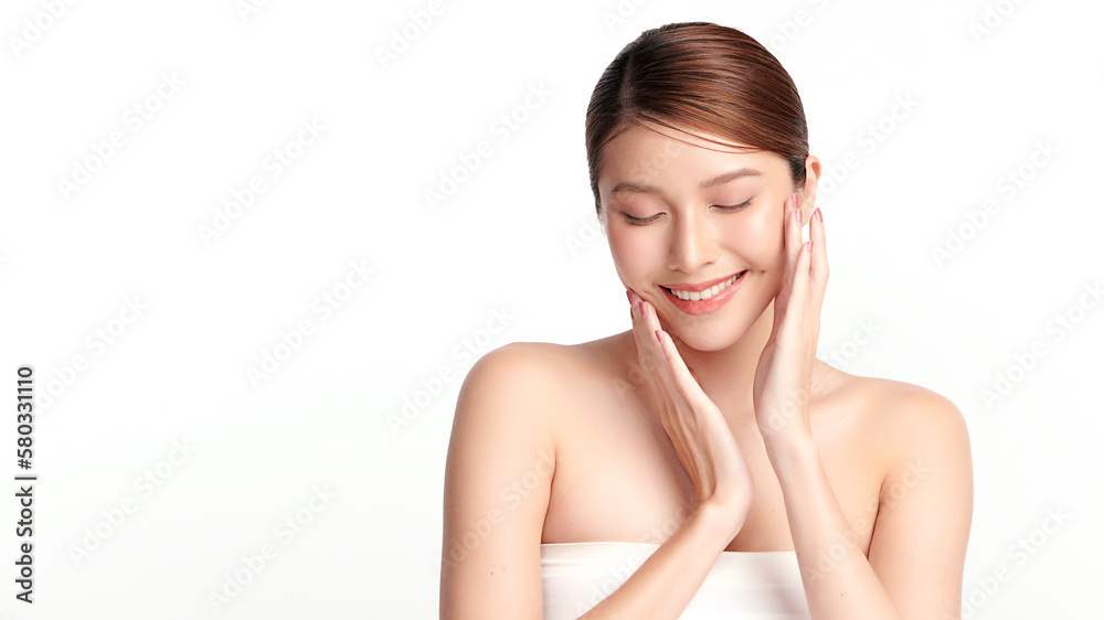 Beautiful young asian woman with clean fresh skin on white background, Face care, Facial treatment, Cosmetology, beauty and spa, Asian women portrait. Beautiful young asian woman with clean fresh skin on white background, Face care, Facial treatment, Cosmetology, beauty and spa, Asian women portrait.