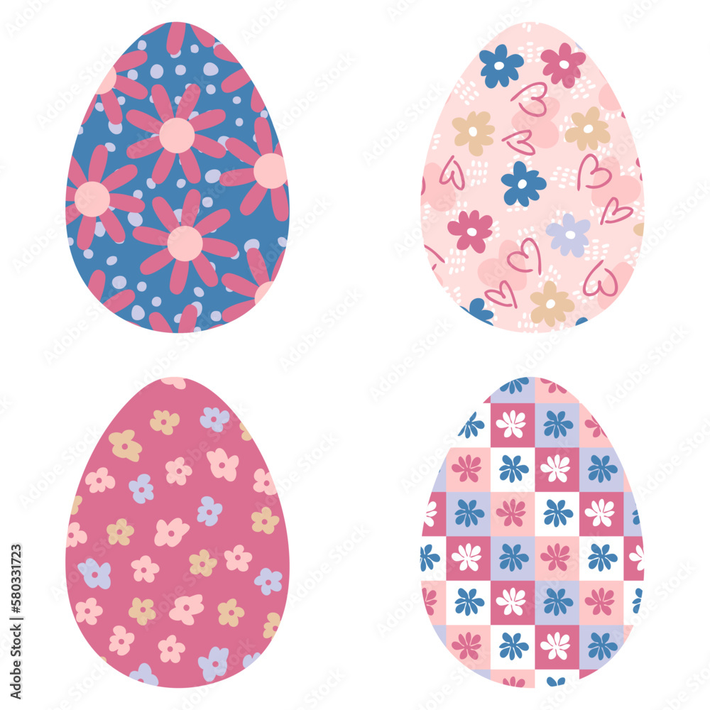 Retro style floral Easter eggs clipart collection. Perfect for stickers, cards, print. Isolated vector illustration for decor and design. Retro style floral Easter eggs clipart collection. Perfect for stickers, cards, print. Isolated vector illustration for decor and design.
