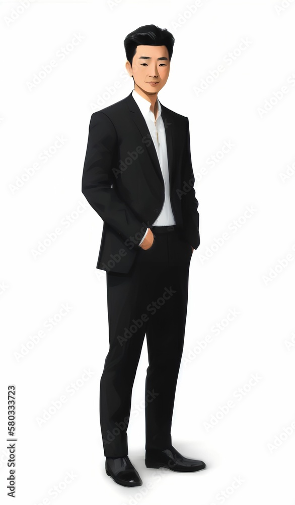 illustration of man wearing suit at the office, generative art by A.I