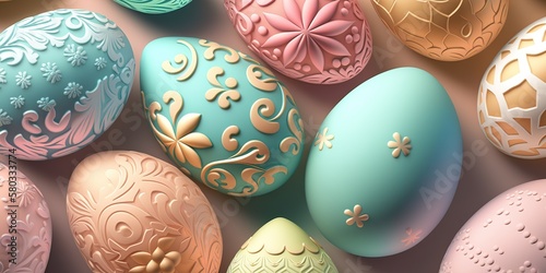 Easter eggs seamless background in pale colors, easter day, easter eggs, Generative AI