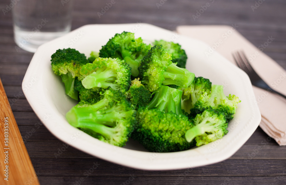 boiled broccoli inflorescences in plate boiled broccoli inflorescences in plate