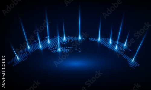 Abstract a scanning stream of binary code numbers on the monitor are the computer matrix of world map. Hitech communication concept innovation background, vector design