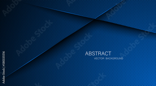Abstract blue steel mesh background with blue glowing lines with free space for design. Modern technology innovation concept background. Perforated dark blue metal sheet for background image.
