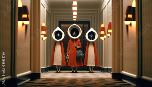 3 people in hotel corridor