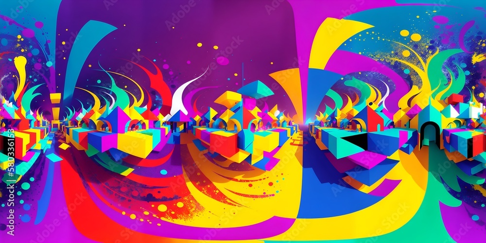 Fototapeta premium Digital ink painting in 3d splash rainbow color tone. kiakiaa style. Ai generative technology vr ready, abstract splash pattern background. 3d illustration, 3d render