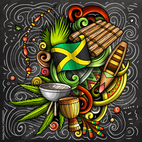 Jamaican cartoon doodle illustration. Funny Jamaica design.