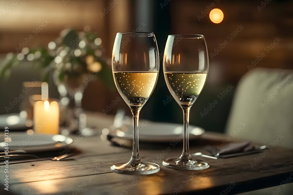 Elegant champagne glasses on table, AI generative Elegant champagne glasses on table, AI generative