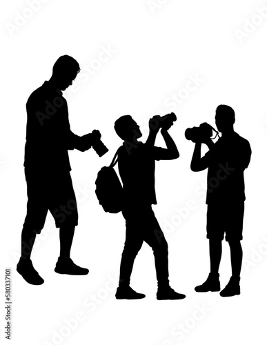 male photographer with camera action pose silhouette 