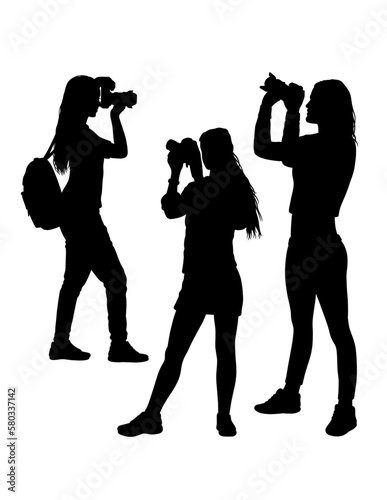 female photographer with camera action pose silhouette
