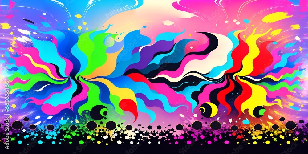 Digital ink painting in 3d splash rainbow color tone. kiakiaa style. Ai generative technology vr ready, abstract splash pattern background. 3d illustration, 3d render Digital ink painting in 3d splash rainbow color tone. kiakiaa style. Ai generative technology vr ready, abstract splash pattern background. 3d illustration, 3d render