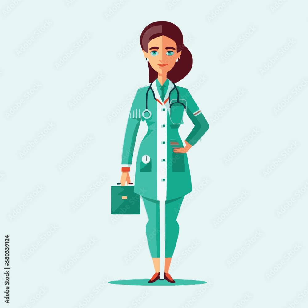 Doctor woman vector character. Vector doctor figurine. Nurse.