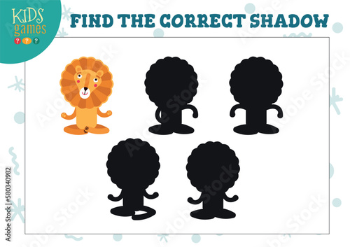 Find the correct shadow for cute cartoon lion educational preschool kids mini game