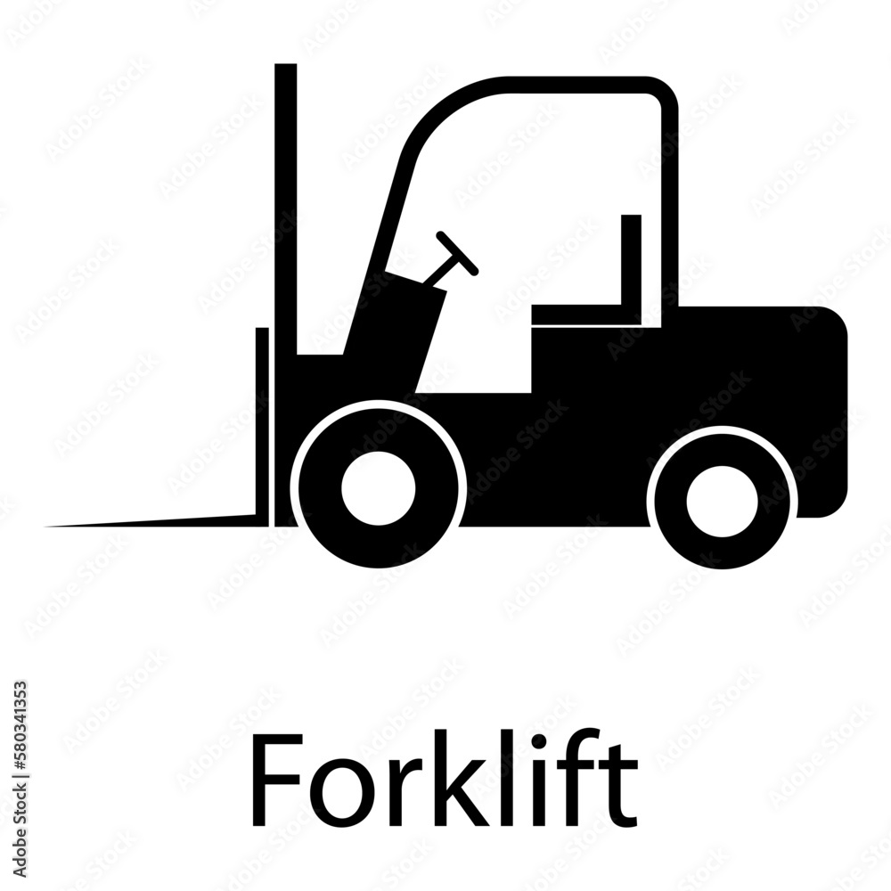 Forklift transport icon, industry vehicle machine symbol, fork truck warehouse vector illustration