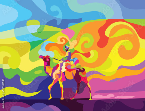 Desert camel rider abstract painting