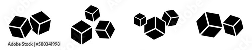 Set of cubes vector icons on white background. Black silhouette with cube. Vector 10 Eps.