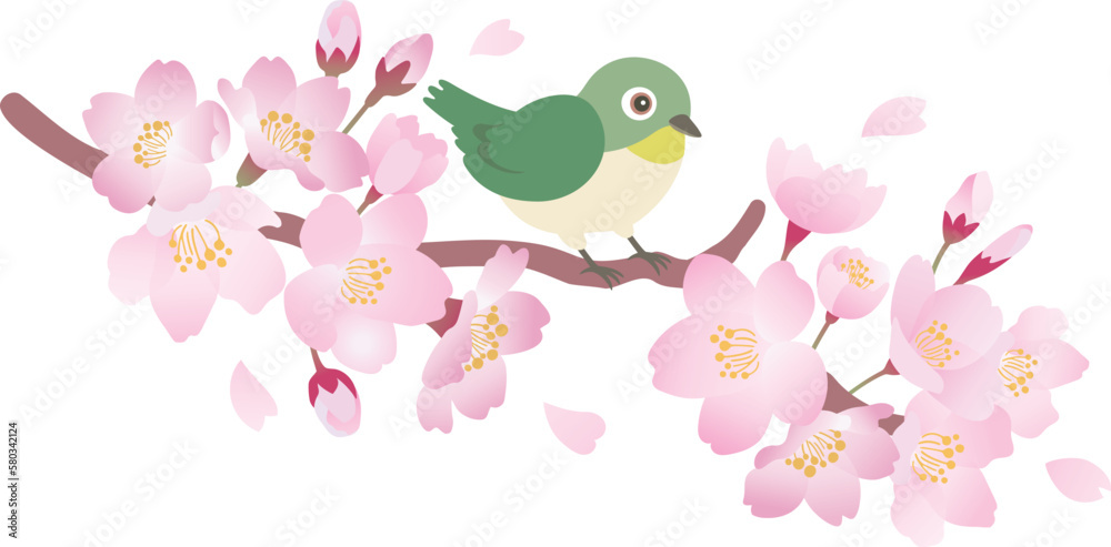 Obraz premium Ê°ú„ÅÆÊûù„Å´„Å®„Åæ„Çã„É°„Ç∏„É≠„ÅÆ„Ç§„É©„Çπ„Éà