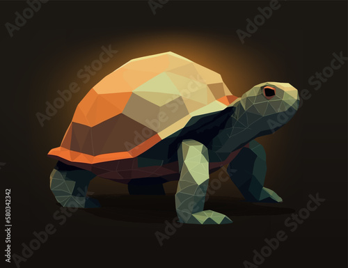 Turtle in origami style on a colored background