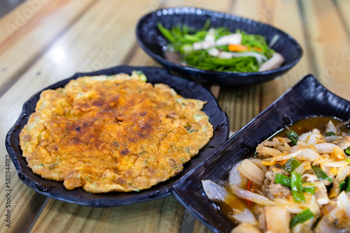 Taiwanese style cuisine fry egg and fry pork dish