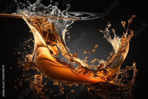 Abstract Orange Shape Liquid Wave Splash Illustration on black background