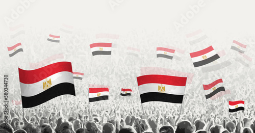 Abstract crowd with flag of Egypt. Peoples protest, revolution, strike and demonstration with flag of Egypt.