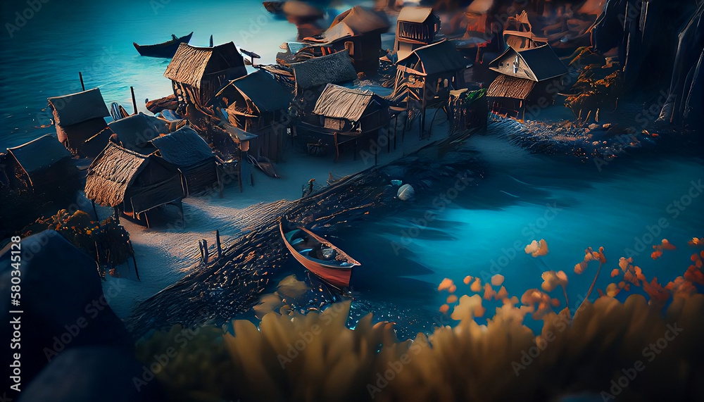 village on ocean, generative ai