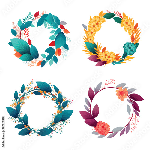 Vector Colorful floral wreaths illustration set on white background