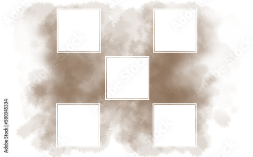 5つの白ヌキの正方形フレーム・-ふんわり水彩画テクスチャ ブラウン イラスト素材 色違い・差分有