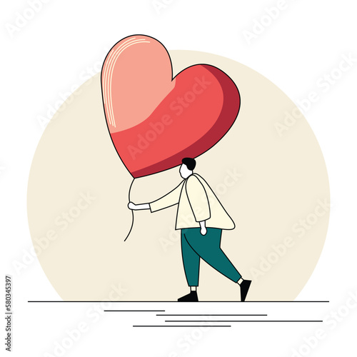 Vector of man with big heart balloon illustration on white background