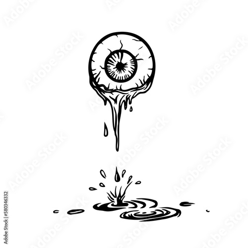 Vector hand drawn doodle 90s style cartoon character illustration. Trippy melt third eye, psychedelic print for t-shirt,logo,sticker,poster concept