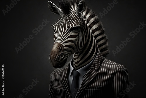 Anthropomorphism in All Its Glory  Cute Cartoon Zebra in Business Suit Poses for Portrait  Generative AI