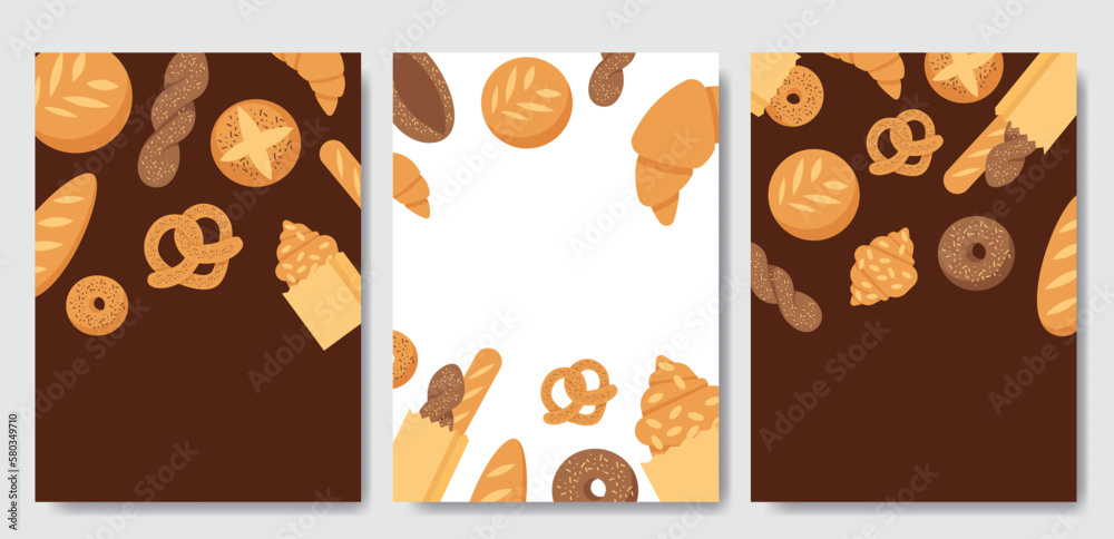 Banner or poster with bakery pastry products - rye, wheat and whole ...
