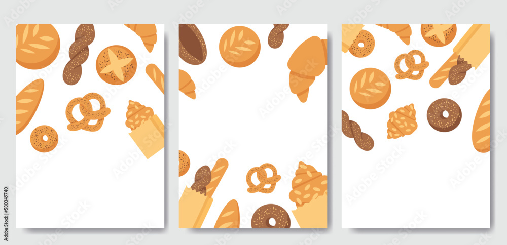 Banner or poster with bakery pastry products - rye, wheat and whole ...