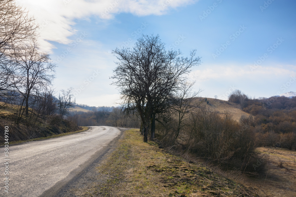 early days of spring bring a new life to the countryside, as the road winds through the lush valley