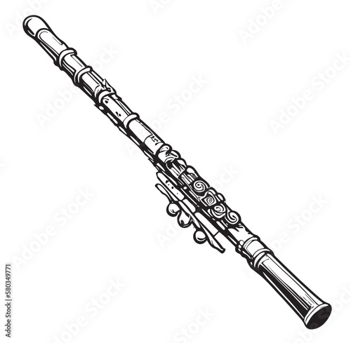 Flute retro hand drawn sketch Vector illustration Musical