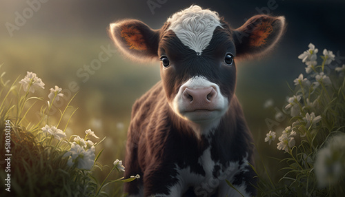 cute cow baby .Generative AI.