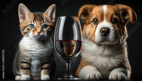 Wallpaper Mural cute dog and cat with glass.Generative AI. Torontodigital.ca