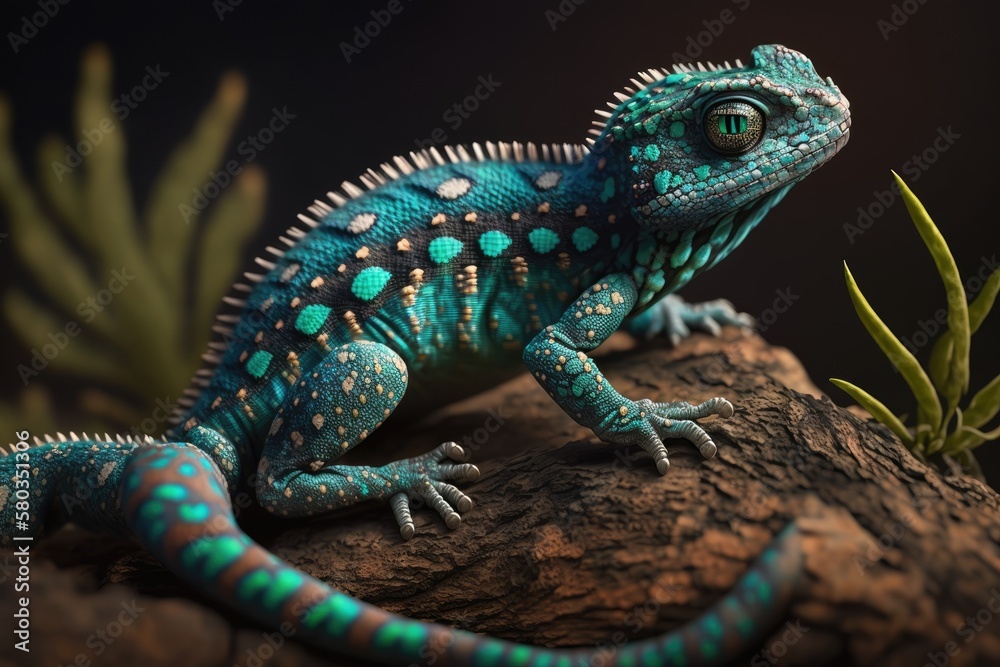 Fototapeta premium Malachite lizard salamander figurine with a white backdrop. Generative AI