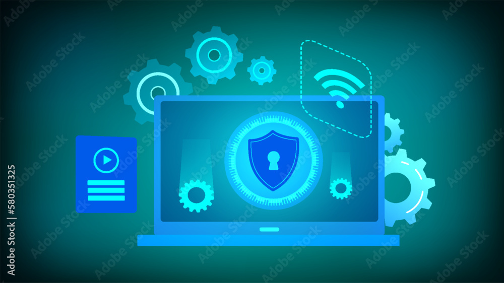 Obraz premium Security Awareness, Cyber technology security, Blue abstract hi speed internet technology, network protection background design, vector illustration. 