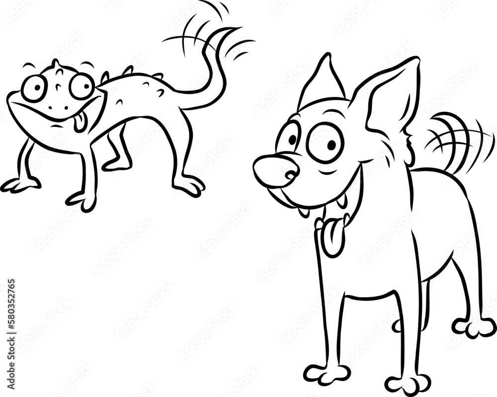 Vektor Illustration von einem opportunistischen Chamäleon, das sich anpasst, indem es einen Hund nachahmt