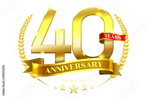 40 Years Anniversary with laurel wreath Golden Ribbon