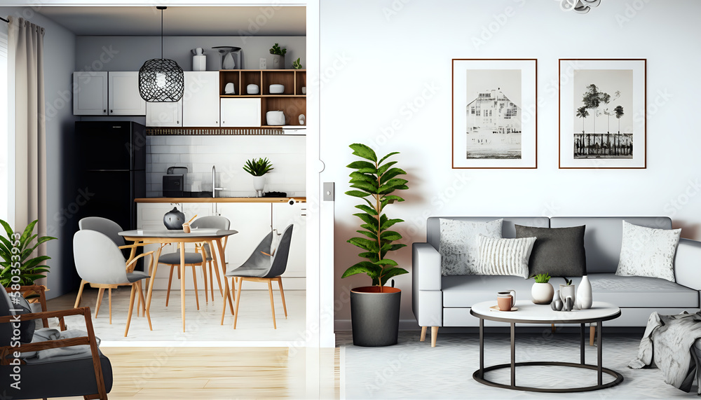 Fototapeta premium Apartment with modern furnishings perfect for a picture mockup
