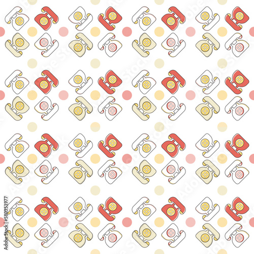 outline and filled line vintage telephone pattern seamless background. vector ,illustration