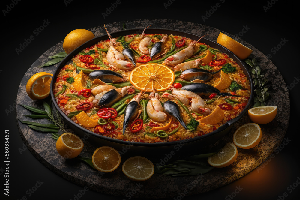paella with seafood created with Generative AI technology