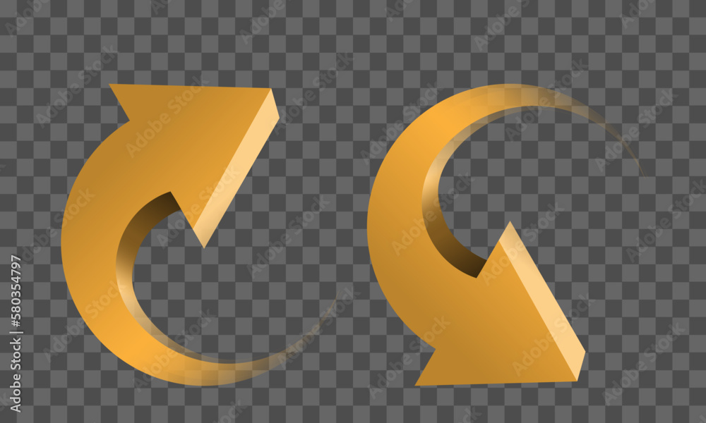 Yellow twin arrow 3D curve circle direction gradient transparent on checkered background sign symbol vector Yellow twin arrow 3D curve circle direction gradient transparent on checkered background sign symbol vector