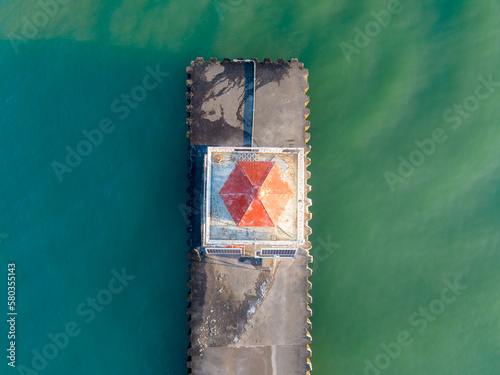 Early winter morning aerial photo of Sodus Point Lighthouse, Sodus, New York.   photo