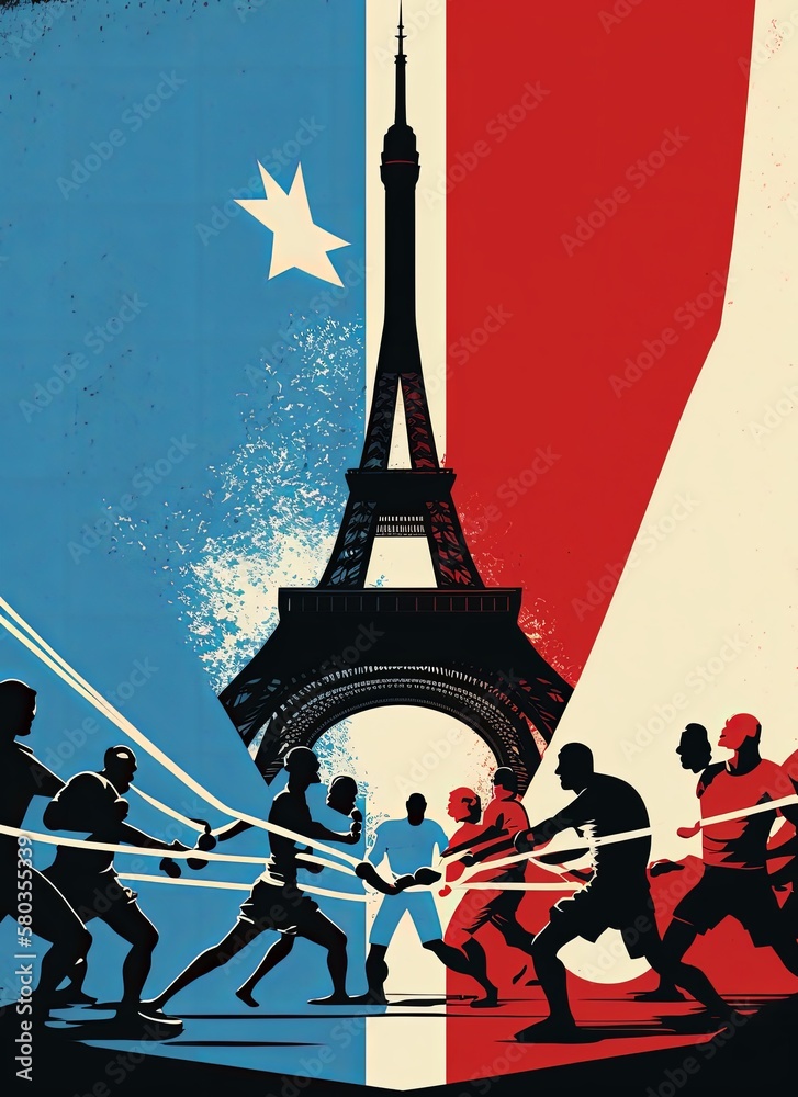 Tug of war at Summer Olympics. Generative AI. Stock Illustration